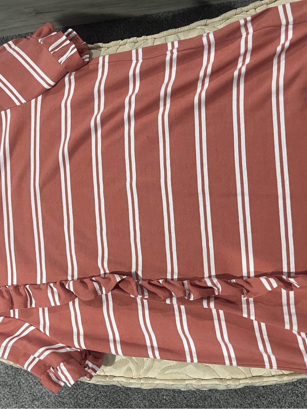 Polagram Terracotta and White Striped Top with Ruffle Detail